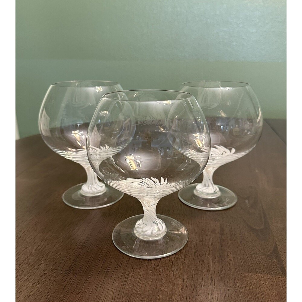 Rosenthal Snowflower Brandy Glasses with White Glass Swirls Signed Set of 3